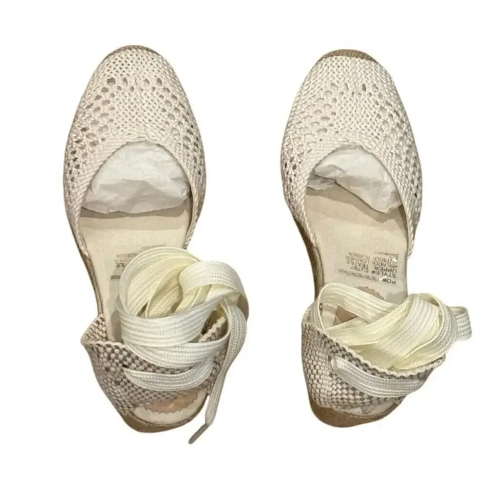 NEW J.Crew Made-in-Spain Lace-up Espadrilles Crochet Cream Wedges SZ 9 PERFECT